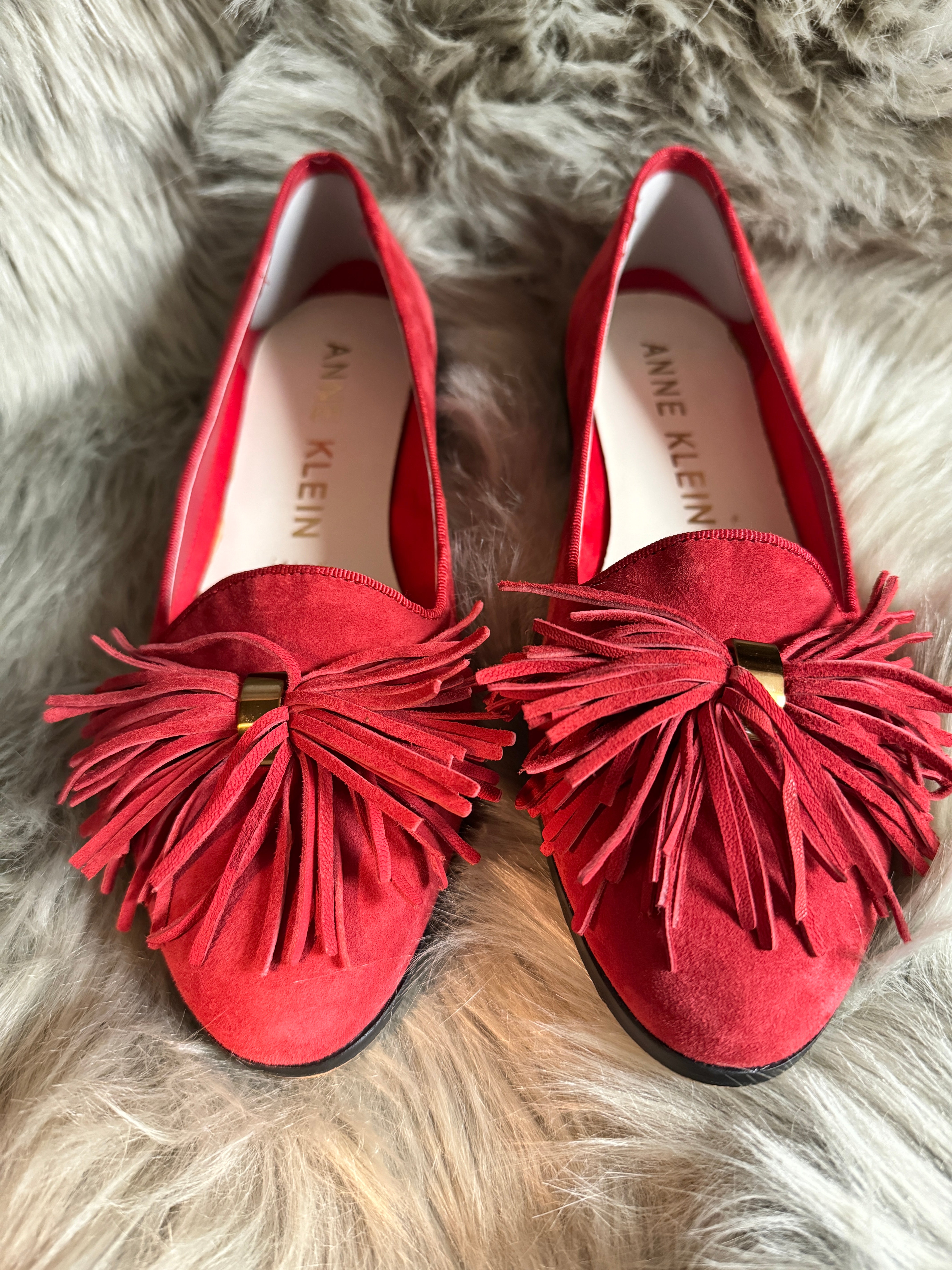 "2nd Swag Chic" Anne Klein Red Suede Flats with Tassels
