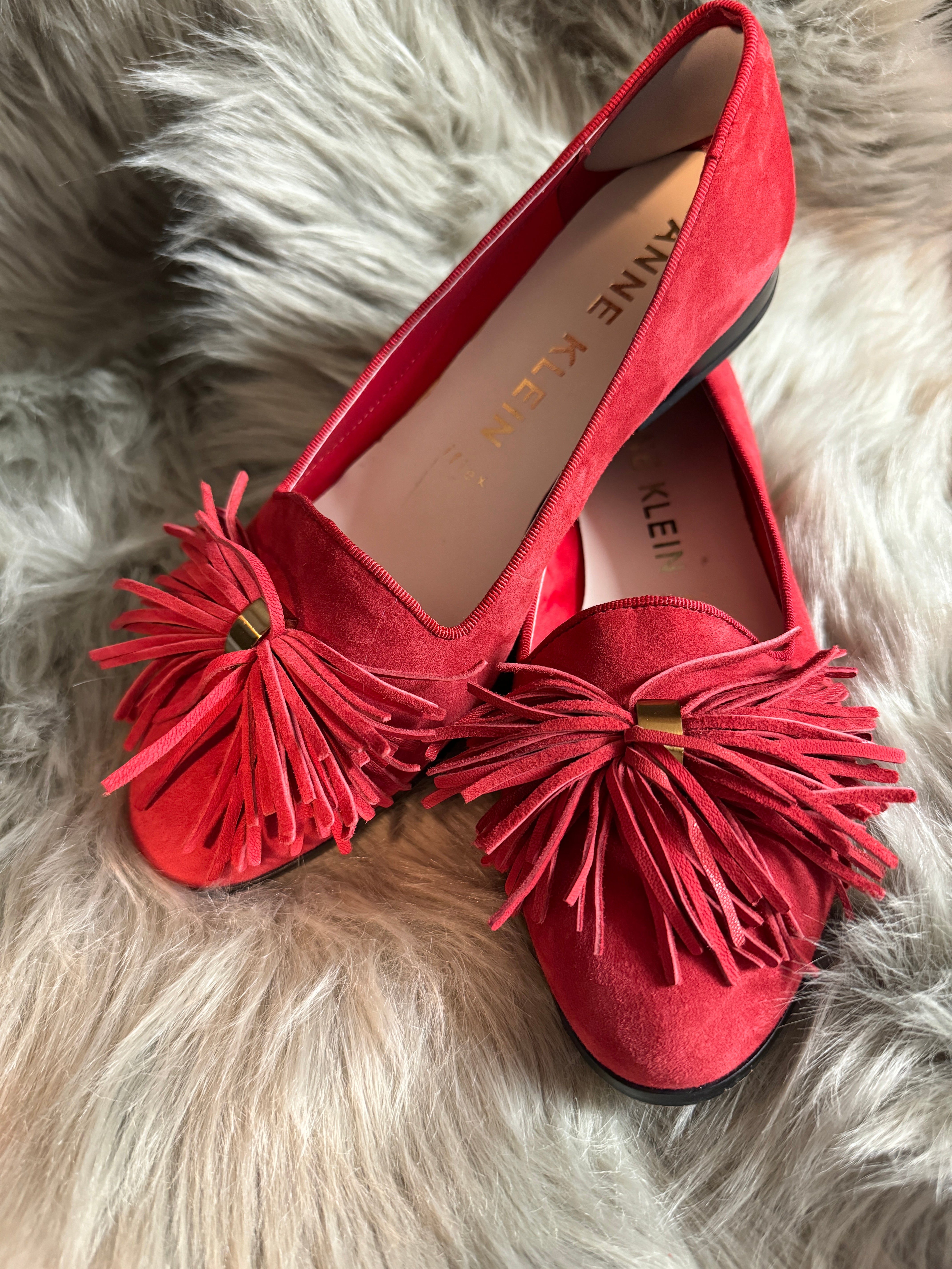 "2nd Swag Chic" Anne Klein Red Suede Flats with Tassels