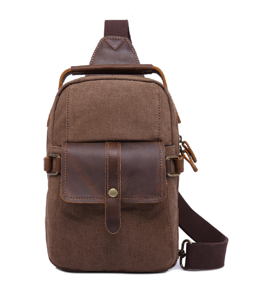 JAMES Men's Distressed Leather and Canvas Chest Man Bag