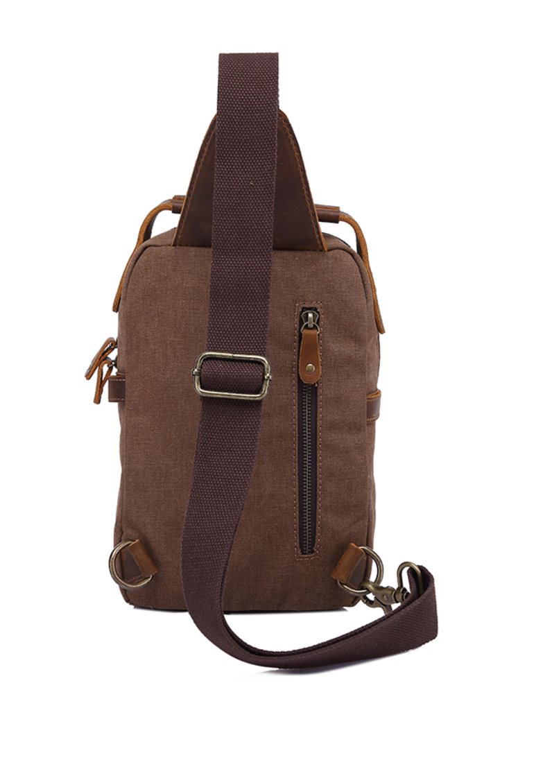 JAMES Men's Distressed Leather and Canvas Chest Man Bag