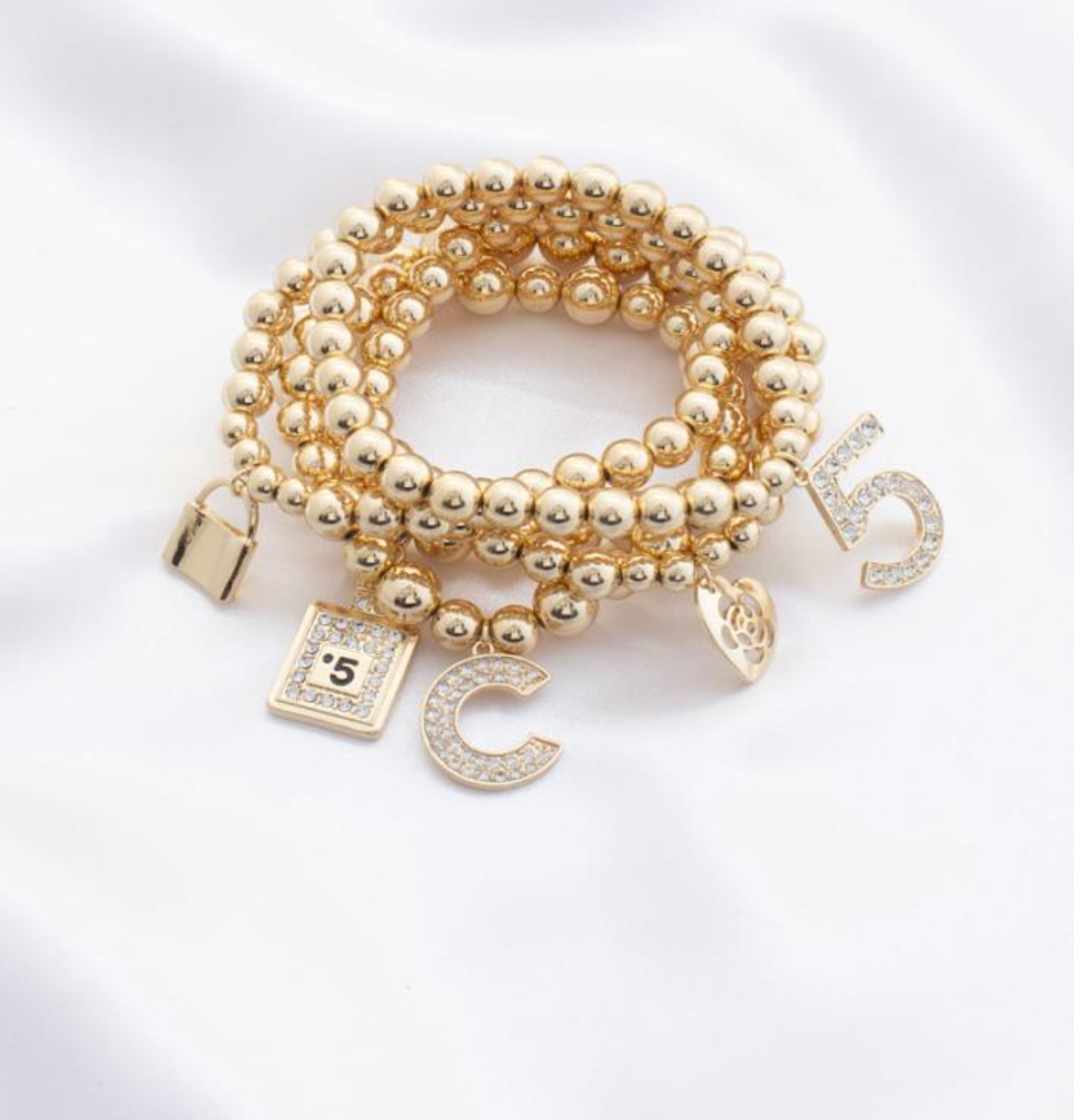 LOCK PERFUME CHARM BEADED BRACELET SET