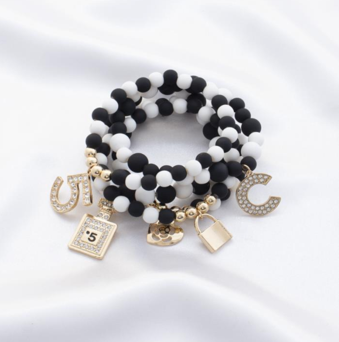 LOCK PERFUME CHARM BEADED BRACELET SET