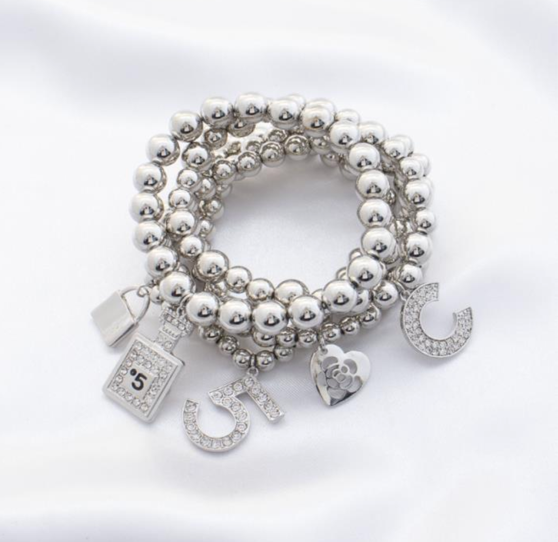 LOCK PERFUME CHARM BEADED BRACELET SET