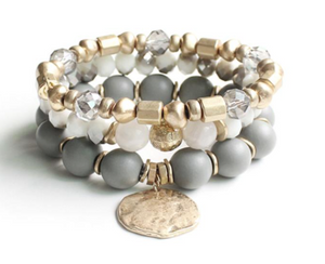 COIN BEADED STACKABLE BRACELET SET