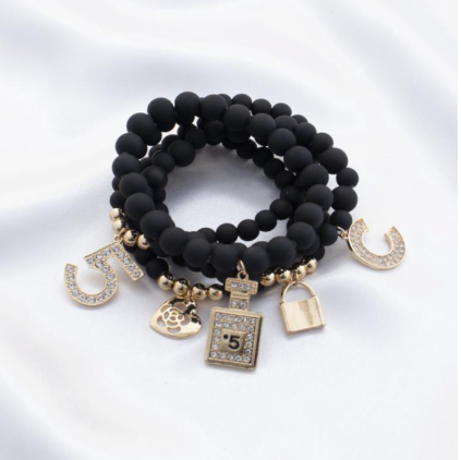 LOCK PERFUME CHARM BEADED BRACELET SET