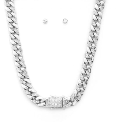 CURB LINK RHINESTONE NECKLACR