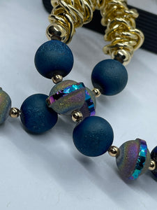 Blue Druzy, Purple and Gold hoops