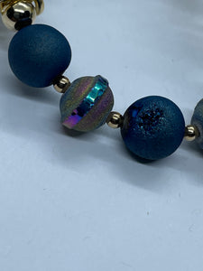 Blue Druzy, Purple and Gold hoops