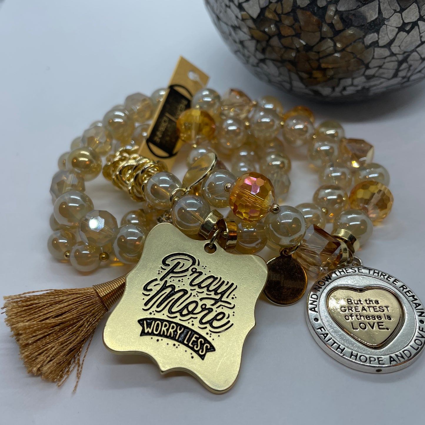 PRAY more worry less 4 stack bracelet set